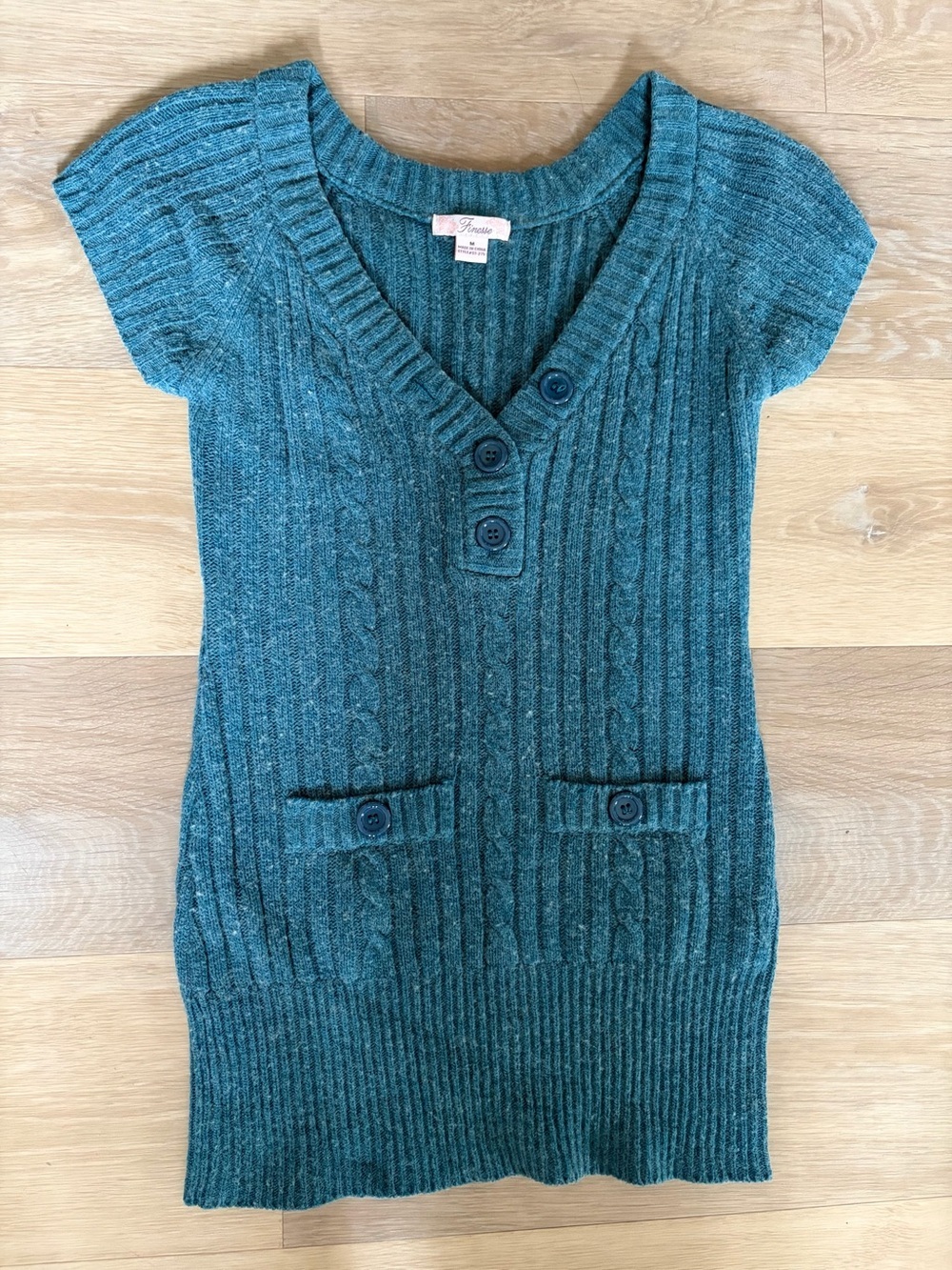 Finesse Teal Cable Knit Longline Sweater Top M
